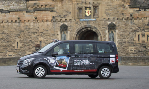 Taxi with Edinburgh Castle branding