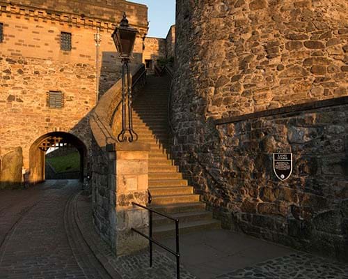 View of the Lang stairs by the Argyle Tower and Portcullis Gate