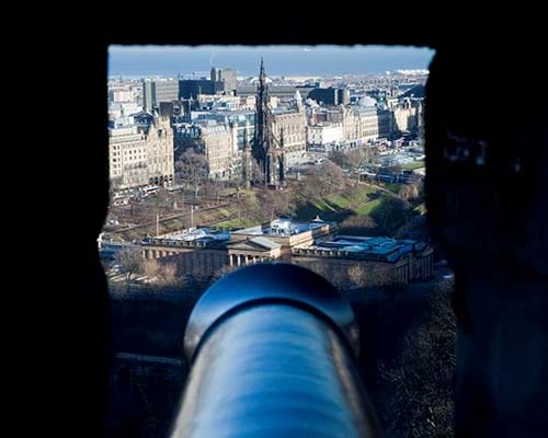 View of Scott's Monument on Princes Street from the Forewall battery