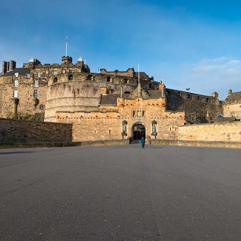 Exterior view of Edinburgh Castle on a sunny morning