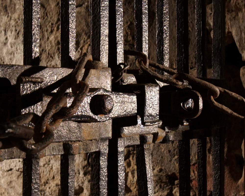 Chained prison doors in the recreated prisons of war