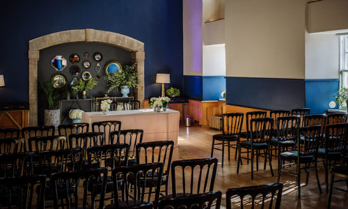 The Queen Anne Room set up for a wedding ceremony