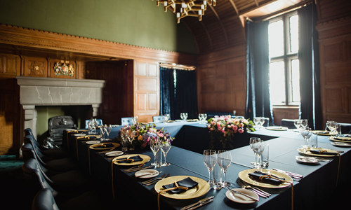 Interior of the Gatehouse Suite set up for a dinner function