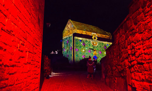 St Margaret's Chapel in Edinburgh Castle lit up as a jewellery box