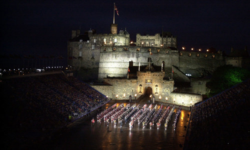 Floodlit Edinburgh Castle during the Military Tattoo