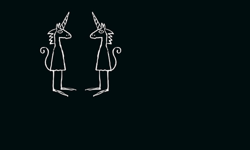 Outlines of two unicorns looking at each other