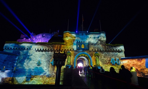 Lights projected on the exterior of the castle on the esplanade